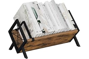 YINMIT Wood Desktop Bookshelf, Retro Tabletop Bookshelf, Desk Shelf for Top of Desk in Living Room, Home, Office, Tilting Bookcase for CDs, Magazine, Books, Home Decor