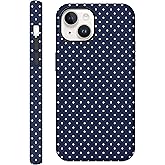 Aleviker Case for iPhone 15, Glossy Hybrid 2-Layer Hard Shell, Aesthetic Scratch Resistant Cover, Navy Blue Polka Dot
