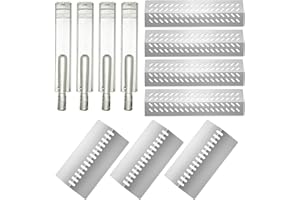 LPTNFRTN Stainless Steel 4pcs 16631 Flame Tamer Flavor bar and 3pcs 16520 Heat Plate Shield with 4pcs 16516 Burners for Bull Grill Replacement Parts,Fits for Blaze Lion, Cal Flame 4 Burner Gas Grills