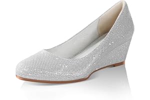 Ankis Black Nude Silver Gold Wedges for Women, Low Heel Women's Wedge Comfortable Closed Toe Women Pumps Dress Shoes -2Inch