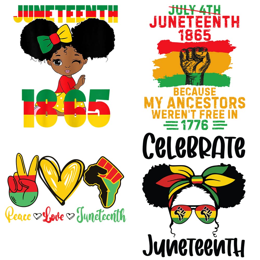 Photo 1 of 4Pcs Juneteenth Day Iron on Stickers Black History Month Iron on Patches Juneteenth 1865 Letter Fist Design Heat Transfer Vinyl Stickers Washable Heat Press Decorations for Clothes T-Shirt Supplies