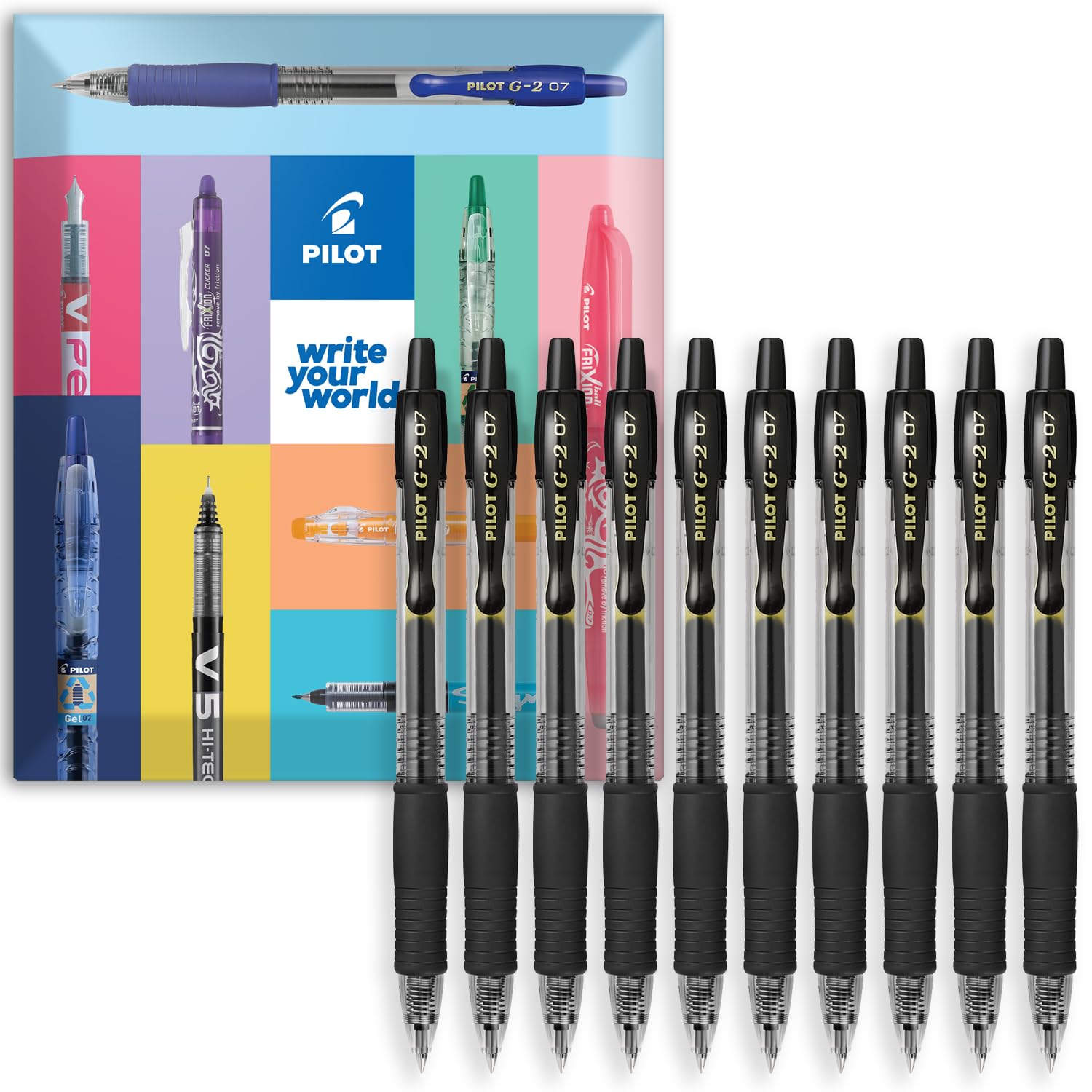 PILOT G-2 Retractable Gel Ink Rollerball Pens - 0.7mm Nib Tip - In Envelope Gift Packaging (Black Wallet of 10)