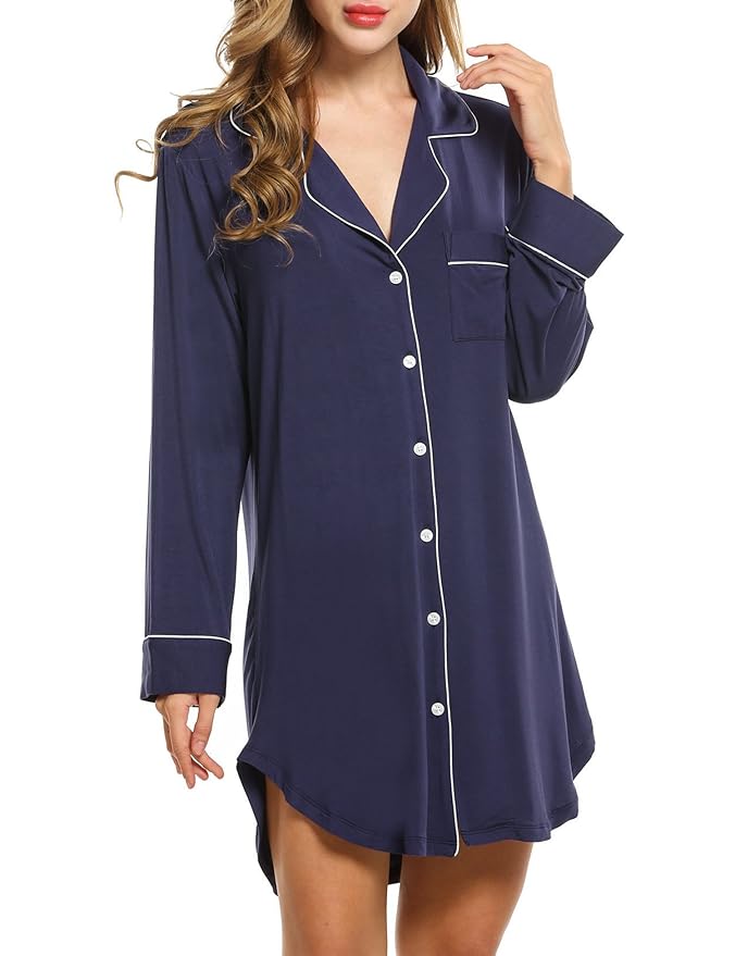 Damen Viktorianisch Stil Nachthemd Kleid Negligee Langarm Lange Schlafanzüge Luxus Nachtwäsche