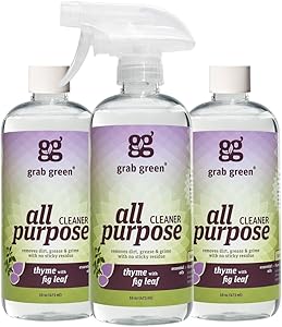 Grab Green Natural All Purpose Cleaner Spray, Biodegradable, Residue & Streak-Free Finish, Thyme with Fig Leaf, 16 Ounce Bottle (3-Pack),