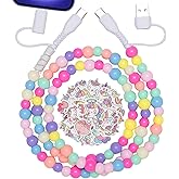 4 in 1 Multi Charging Cable Fast Charging 66W Colorful Beaded USB C Cable with 50Pcs Sticker, Multiple Charger Cord Girl Women for iPhone 17 16 15 14 Pro Max/for Galaxy S25 S24 Ultra/iPad (3.3FT)