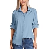 Women's Long Sleeve Safari Clothes UPF 50+ Hiking Fishing Shirts,Sun Protection Quick Dry Light Cooling Shirts