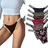 4UFIT Women's Ice Silk Rhinestone Thongs Low Waist High Cut Bikini Underwear Hipster T Back Panties 6 Pack