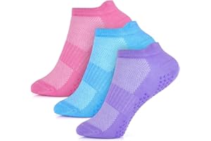A2Z 4 Kids Girls Gym Yoga Trainer Ankle Socks with Grippers Durable and Soft 3 Pack Non Slip Premium Cotton Athletic Socks