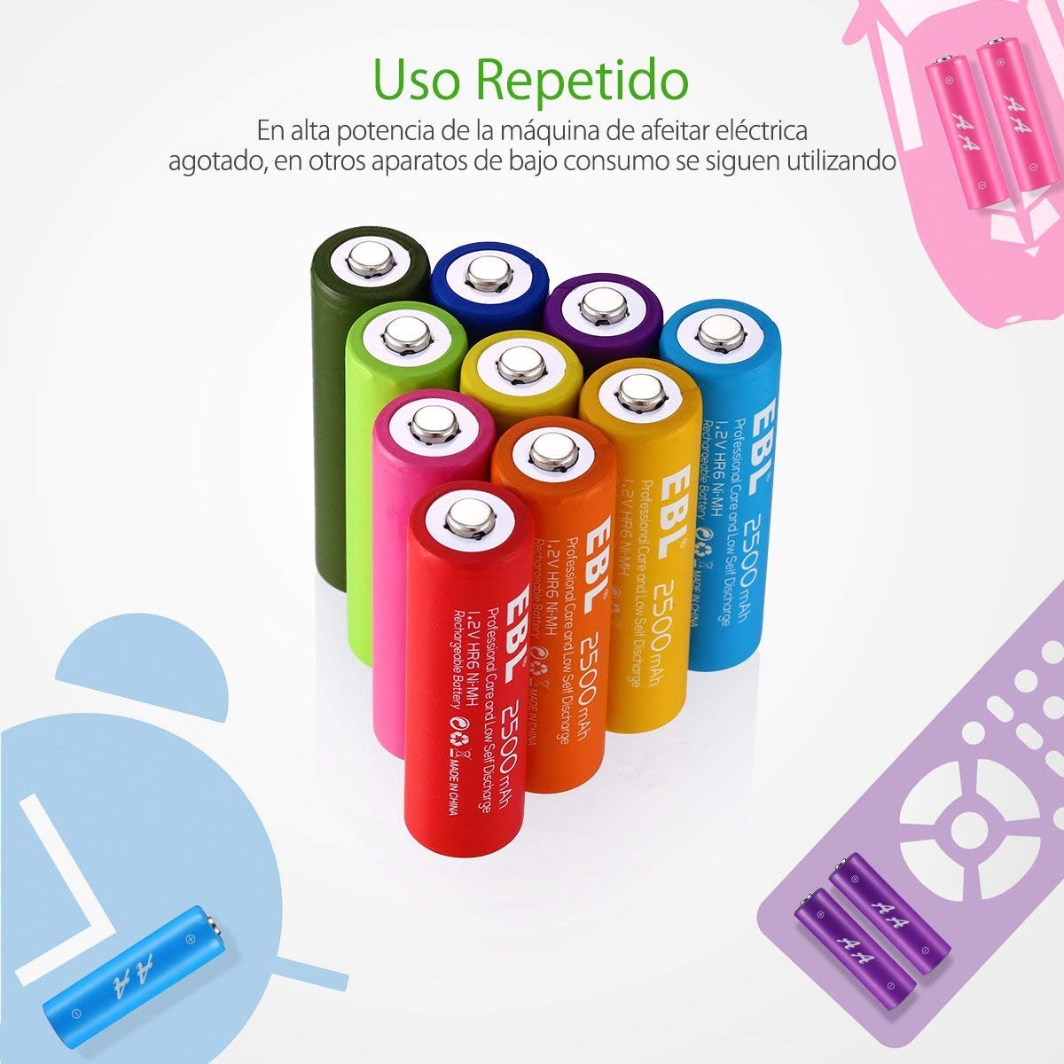 EBL 2500mAh AA Ni-MH Arco iris de la Batería Recargable para los Equipos Domésticos (Paquete de 10 Unidades)