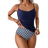 Eomenie Tankini Swimsuits for Women Two Piece Tummy Control Bathing Suit Slimming Modest Swimwear with High Waisted Bottom