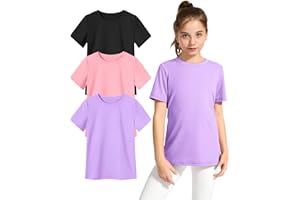 KEREDA Girls Athletic Shirts Quick Dry Short Sleeve Crew Neck T Shirts, Summer UPF 50+ Tee Tops for Teen Girls 3 Pack