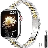 TiMOVO Metal Band Compatible with Apple Watch 42mm (Series 11/10) 41mm 40mm 38mm for Women, Dressy Replacement Strap for iWatch SE 3/2/1, Series 9/8/7/6/5/4/3/2/1, Silver/Gold
