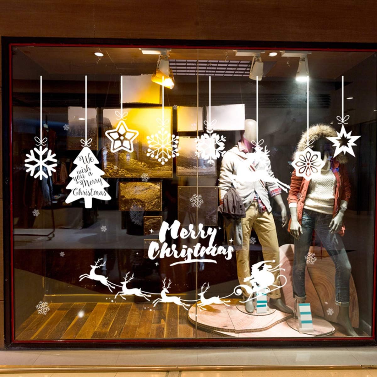 Feewell 2 Sheet Christmas Window Cling Stickers for Glass,Christmas Winter Wonderland Decor Ornaments Wall Door DIY Stickers for Shop Office Window Decoration,Xmas Party Supplies (White)