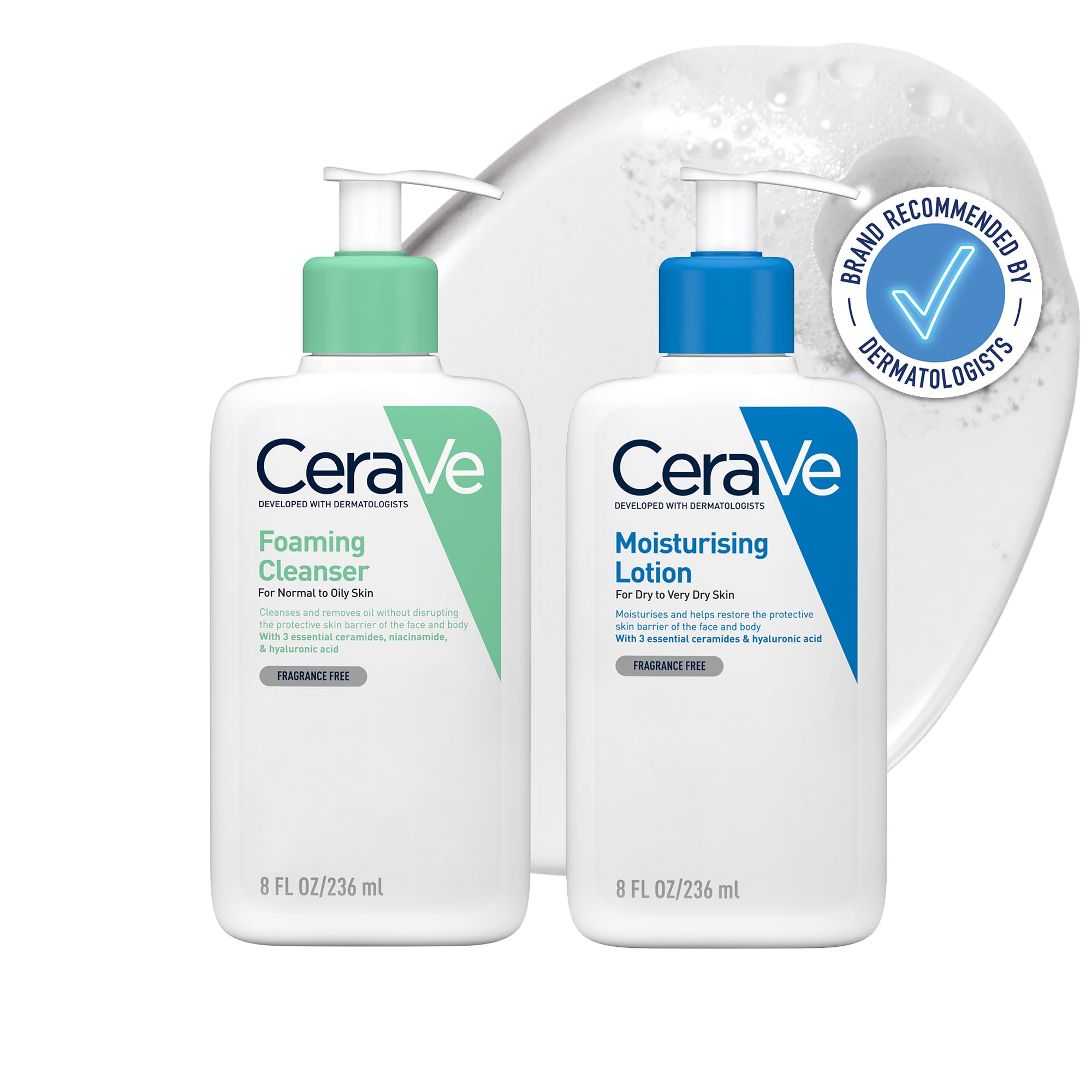 CeraVe Face & Body Routine for Oily Skin, Foaming Cleanser & Moisturising Lotion 236ml x2