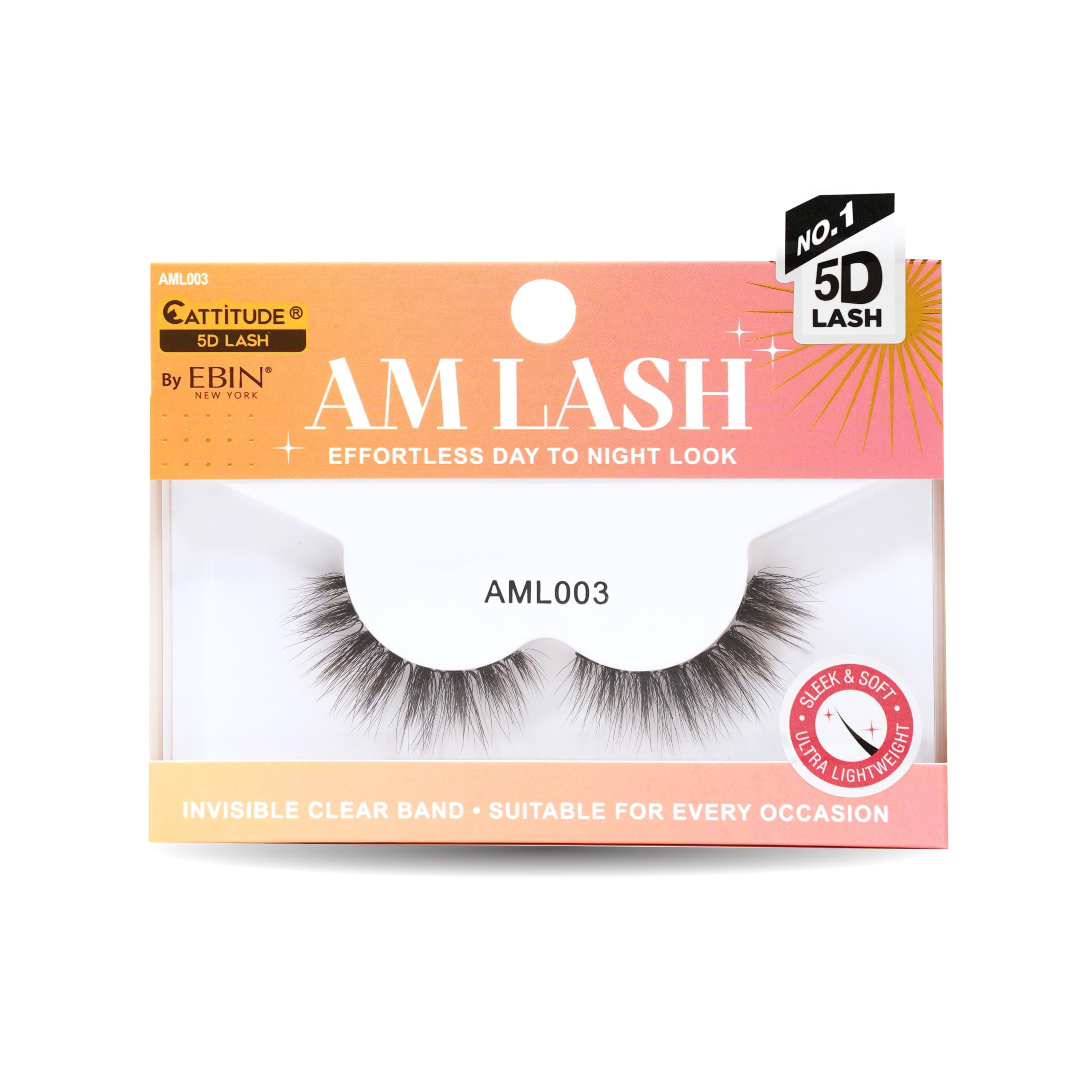 CATTITUDE 5D AM/PM False Eyelashes - Semi-Bold Volume Style, Soft Faux Mink & Ultra Lightweight, Invisible Clear Band, Easy to Apply, Reusable, Natural Everyday Look, Cruelty Free