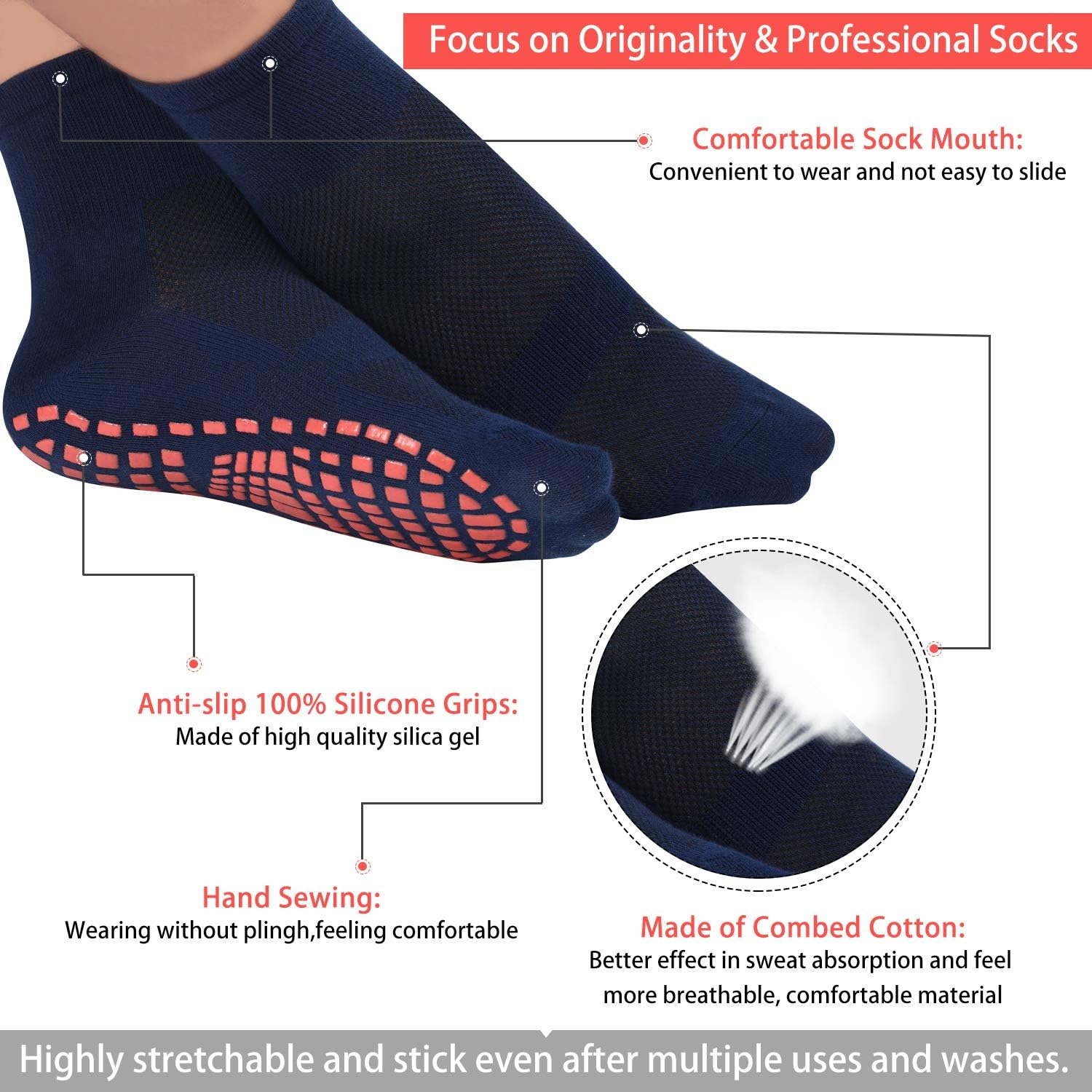 6 Pairs Men's Yoga Socks, Non Slip Grips Socks Fitness Slipper Socks with Cushion for Yoga, Barre, Pilates : Clothing
