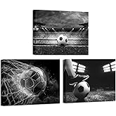 3 Pieces Sports Decor Soccer Art Wall Art Passionate Themed Wall Decor Print Painting Portrait for Home Bedroom Living Room