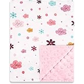 Pea Pod Baby Girls Blanket Soft Floral Minky Blanket for Newborn, 30'' x 40'' Double Layer Design, Dotted Backing Warm Baby Quilt Crib Blanket for Nursery/Stroller/Toddler Bed/Baby Car Seat