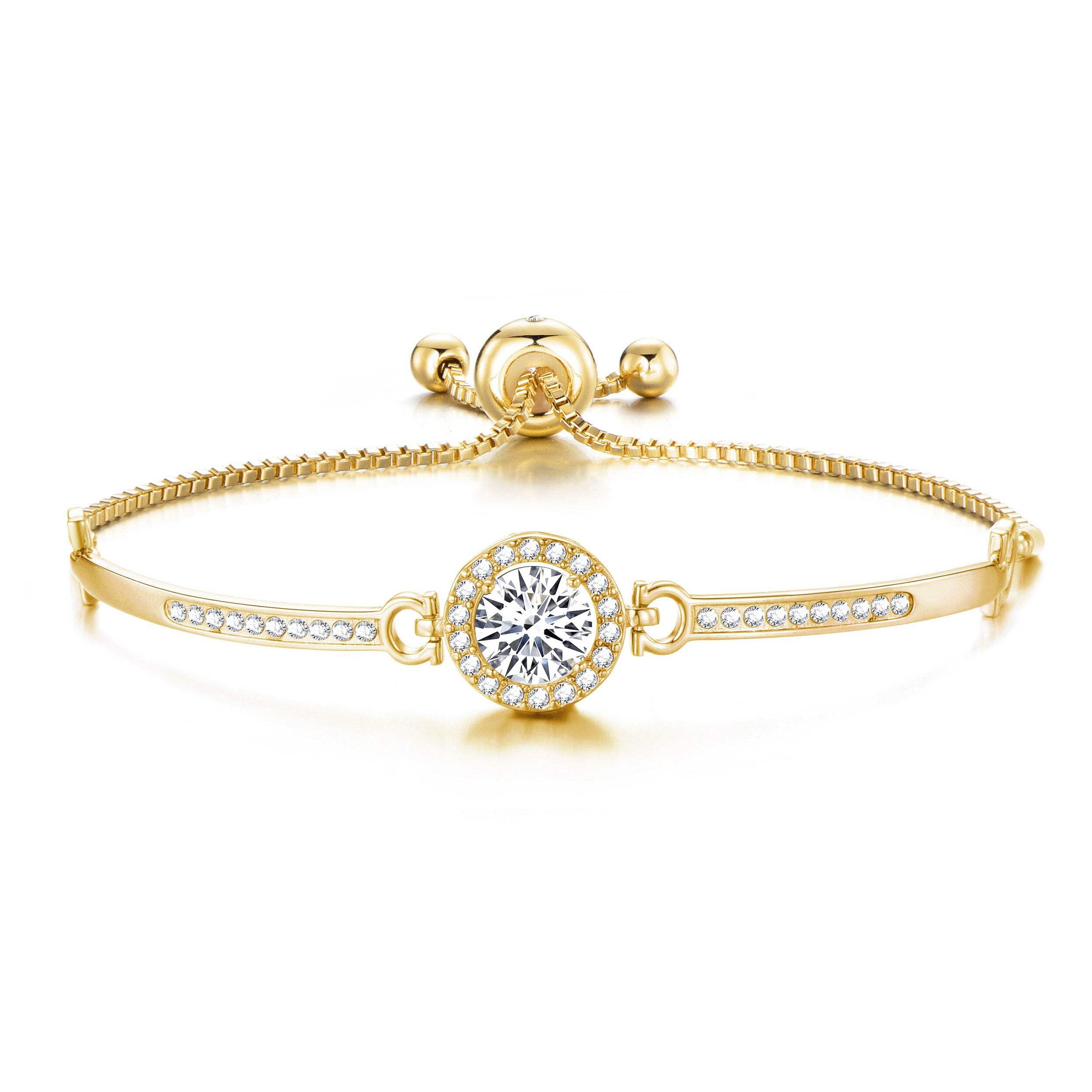 Philip Jones 18k Gold Plated Halo Friendship Slider Bracelet Created with Zircondia® Crystals