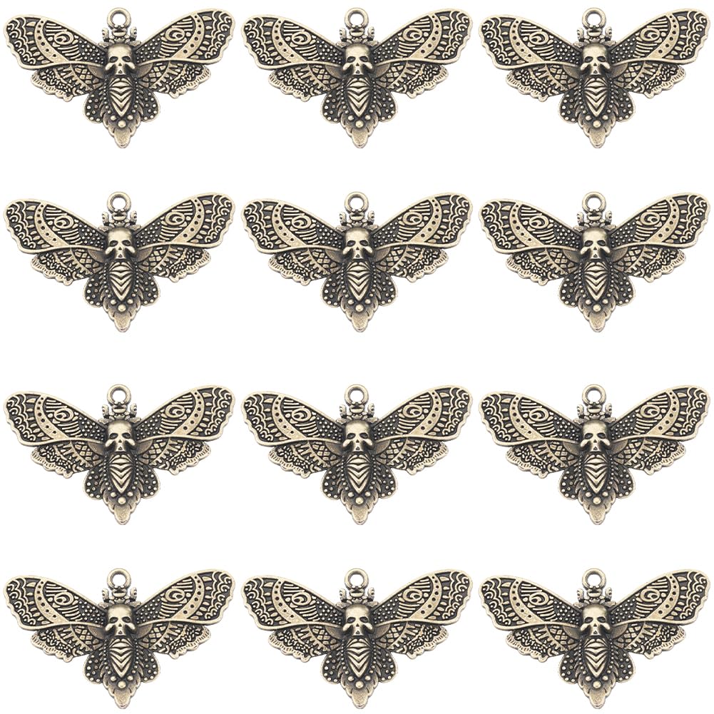 SUNNYCLUE 1 Box 30Pcs Moth Charms Bulk Skull Butterfly Charms Bronze Alloy Skulls Flying Insect Butterflies Halloween Gothic Tibetan for jewellery Making Women DIY Necklaces Earrings