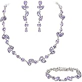 EVER FAITH Crystal Bridal Bridesmaid Jewelry Sets, Elegant Marquise Round-Shaped Rhinestone Leaf Necklace Dangle Earrings Tennis Bracelet Set for Women
