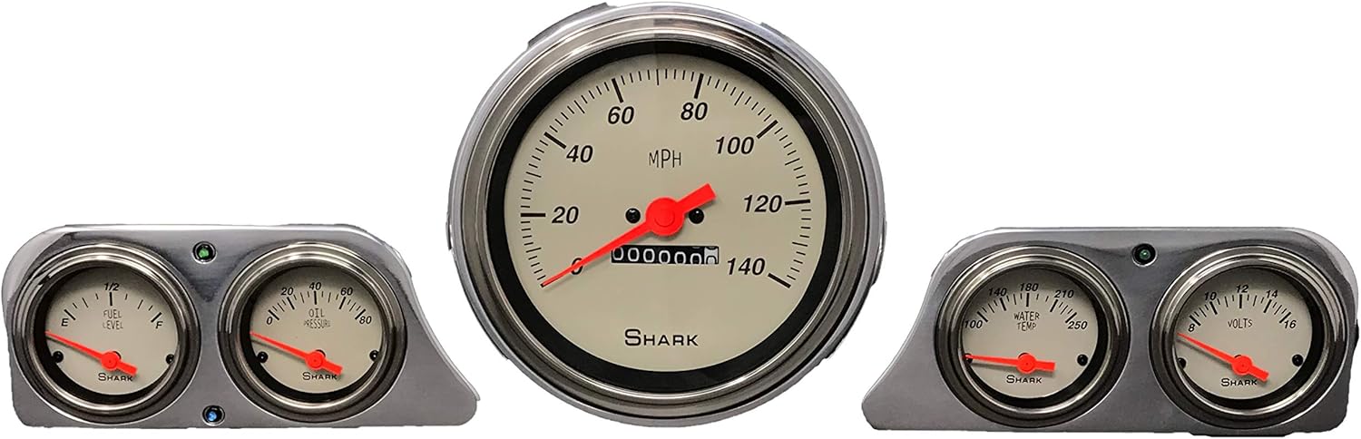 Dolphin Gauges 1949 Mercury Car 5 Gauge Dash Cluster Panel 5" Speedo Mechanical Shark