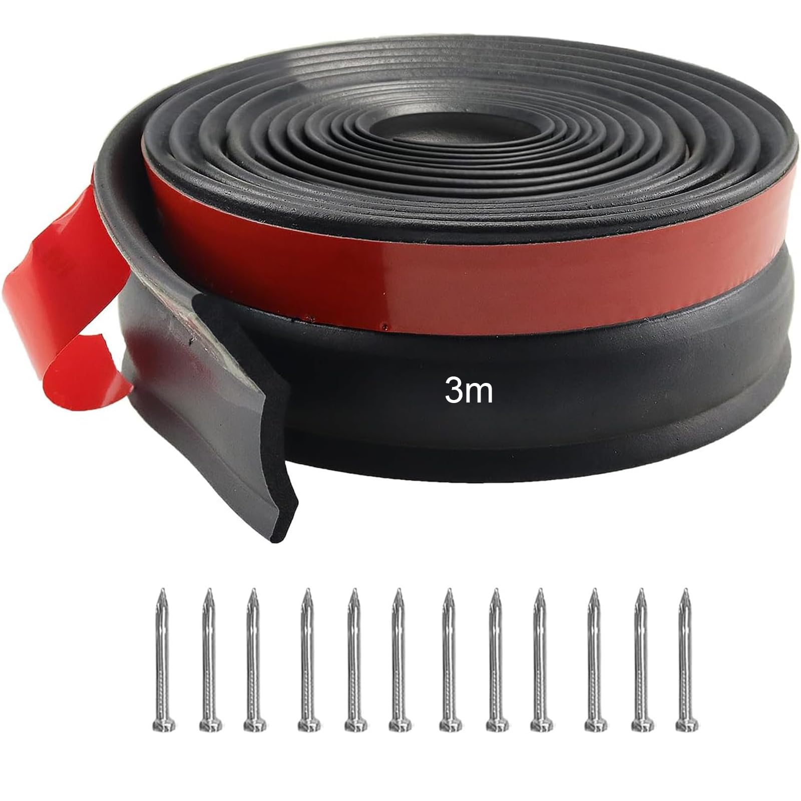 Universal Garage Door Seal 3m, Multipurpose Garage Door Rubber Seal Strip, Garage Bottom Seal Garage Draught Excluder with Nails