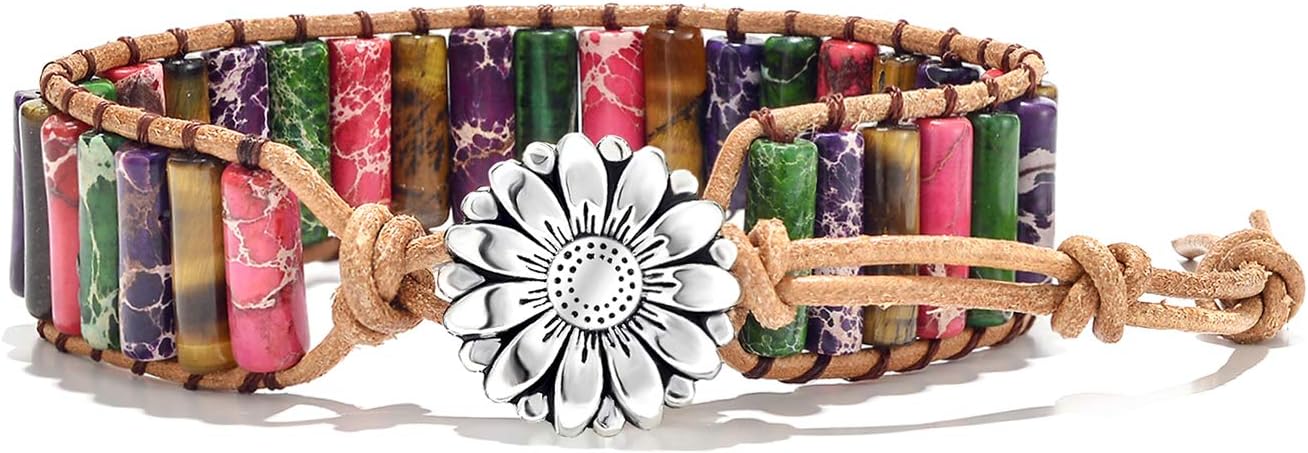 7 Chakra Bracelets for Women with Real Stones Leather Wrap Healing Bead Bracelet Women Men Boho Friendship Jewelry…