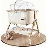 Maydolly Baby Bassinet Bedside Sleeper, Adjustable Rocking Bassinet, Beige | Gentle Arc Sway for Newborns, 3 in 1 Design, 6 Adjustable Heights, Bedside Crib with Wheels &amp; Cover, Breathable Mesh