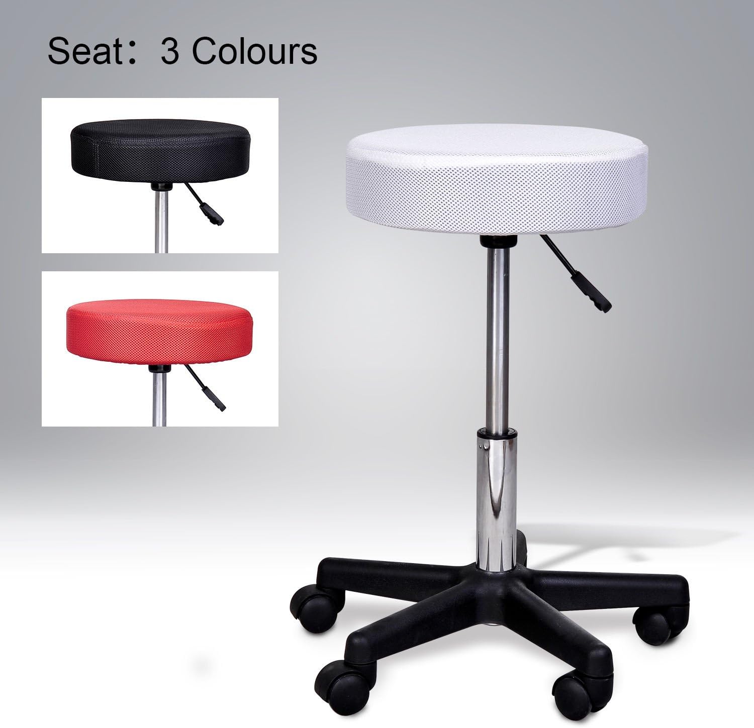 HOMCOM Hydraulic Swivel Salon Spa Stool Height Adjustable Facial Massage Tattoo with 3 Changeable Seat Covers, Black - Image 4