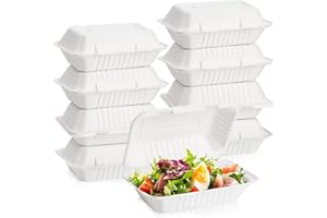 Lawei 50 Pack Clamshell Take Out Food Containers, 9 X 6 Inch Single Compartment Hinged Clamshell Box Disposable To Go Contain