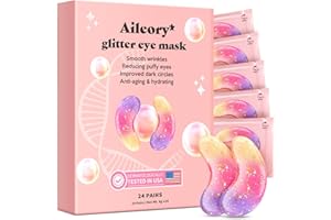 AILEORY Under Eye Patches (24 Pairs) - New Tri-color Glitter Eye Gel Pads for Dark Circles Puffy Eyes,Under eye Bags,Wrinkles|Natural Collagen Under Eye Mask Patches, Gel Under Eye Patches
