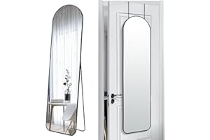 SCWF-GZ 57x16 Door Hanging Full Length Mirror, Floor Stand (Height 5.7ft just Body in1.3ft) / Wall Mounted Metal Frame Arch Dressing Mirrors for Bedroom Living Room 57 inch Black