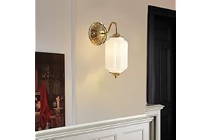 LIGHTLAND Milk Glass Wall Sconce, Vintage Metal Glass Wall Light Fixture, Wall Lamp for Living Room Bedroom Hallway (Pack of 