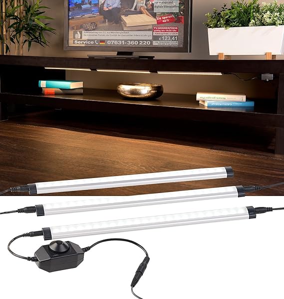 Luminea Unterbaulampe: 3er-Komplett-Set dimmbare LED-Unterbauleuchte, 720 Lumen, 9 Watt (Unterschrankleuchte)