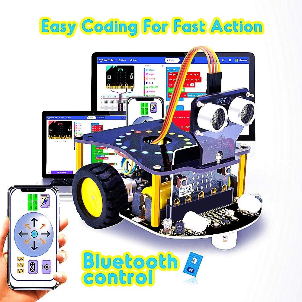KEYESTUDIO BBC Micro:bit Robot Kit Compatible with Microbit V1, V2 ...
