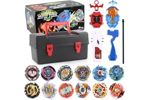 EUPLY Bey Burst Gyro Blade Set - 12 Spinning Tops, 2 Launchers, Metal Fusion Combat Game in Portable Storage Box for Kids, Children, Boys Ages 6+ - Battling Top Fun (12)
