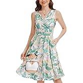 ANYFITTING Built in Bra Summer Dresses for Women 2026 Casual V Neck Flowy Sundresses Sleeveless Tank Midi Dress