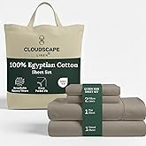 Cloud Scape Linen 100% Egyptian Cotton Sheets Queen Size, 4 Piece Breathable & Silky Sateen Weave Queen Sheet Set, Ultra-Soft & Perfect Cooling Hotel Luxury Sheets, Deep Pocket Fitted up to 15”, Taupe