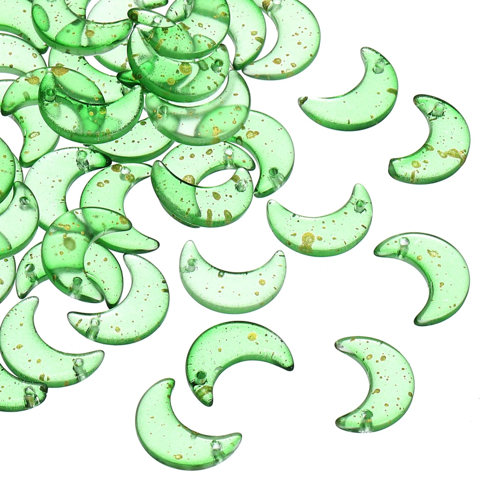 PATIKIL 16x11mm Moon Beads, 100 Pcs Glass Moon Crescent Crystal Beads Tiny Hanging Beads Moon Charm for Bracelets Necklaces Earrings Jewelry Making DIY, Green/Gold Tone