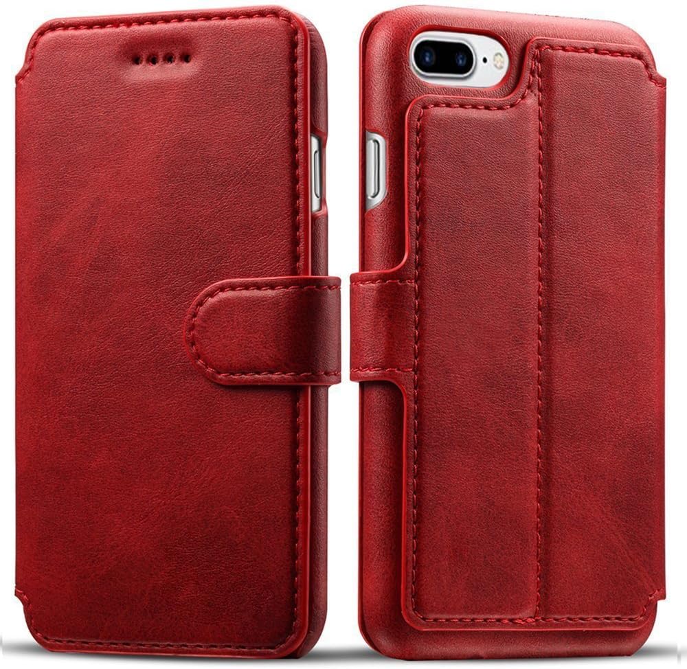 iPhone 8 Plus Case, iPhone 7 Plus Case, Pasonomi iPhone 7/8 Plus Leather Wallet Case - [Slim Fit] Vintage Flip Case Cover with Stand Function & Credit Card Slots for iPhone 8/7 Plus 5.5 inch (Red)