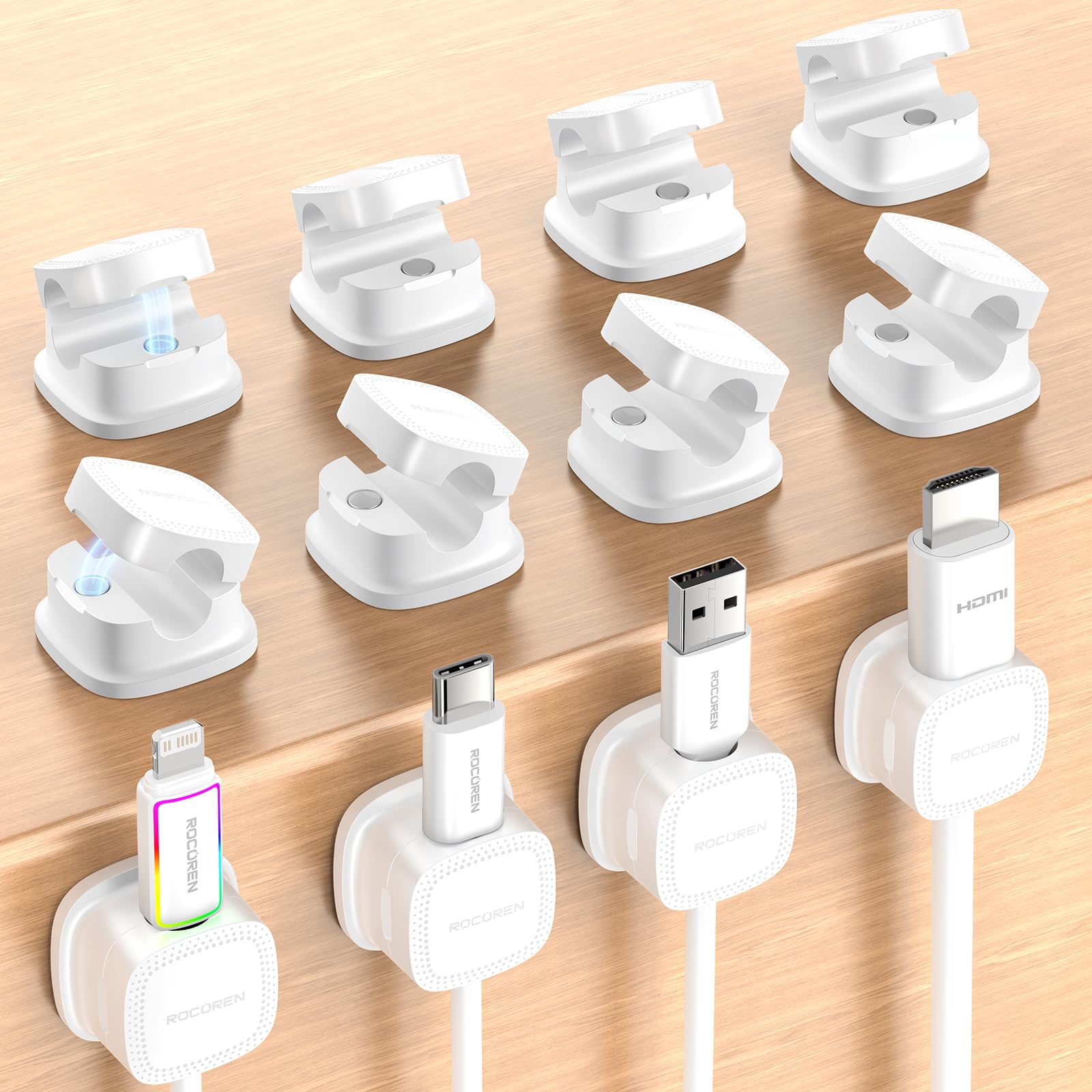 Photo 1 of 12-Pack Magnetic Cable Clips Cord Organizer-Cable Smooth Adjustable, Rocoren Desk Cable Management Accessories,Cable Holder Clips Wire Holder Keeper for Desktop,Nightstand,Wall,Home Office,Phone,Car