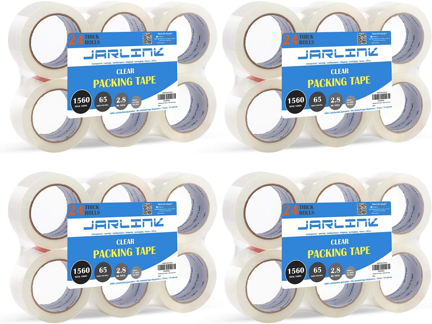 JARLINK Clear Packing Tape (18 Rolls), Heavy Duty Packaging Tape for Shipping Packaging Moving Sealing, Stronger & Thicker 2.8mil, 2 inches Wide, 65 Yards Per Roll, 1170 Total Yards : Office Products