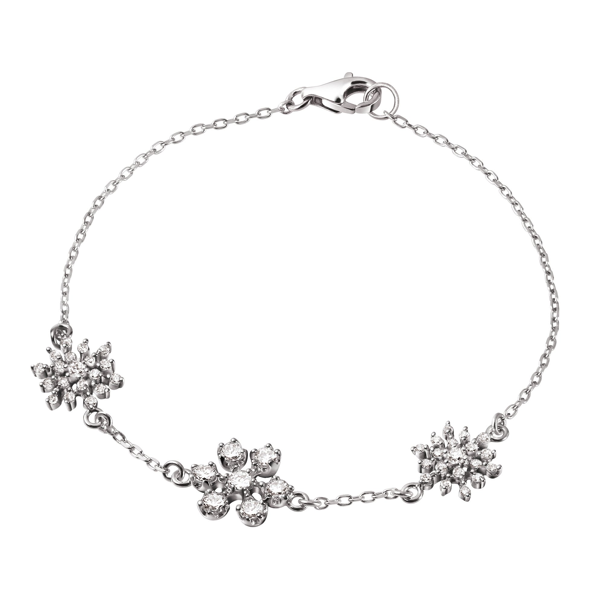 Franki Baker Dainty Crystal Encrusted Snow Flake Bracelet 925 Sterling Silver. Length 18cm