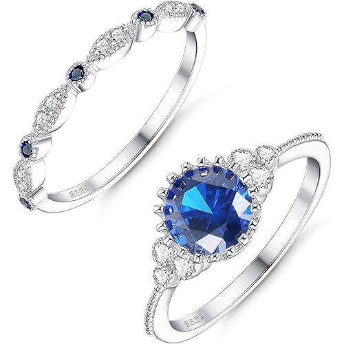 JOERICA 2 Pcs 925 Sterling Silver Wedding Ring for Women CZ Ring Band Eternity Anniversary Engagement Rings Size 5-10