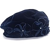 Lawliet Womens 1920 Vintage Style Velvet Beret Floral Hat Chic Cap T513(Navy Blue)