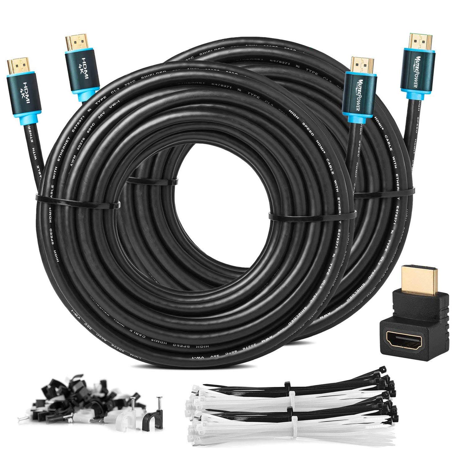MutecPower 2 PACK High Speed 15 Meter HDMI 2.0 Cable with Ethernet 24 AWG Supports 3D 4Kx2K/60HZ & Audio Return Channel - Ultra HD 15M Male to Male cable
