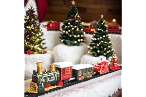 14Pcs Electric Train Set for Kids Light & Sounds Simulated Christmas Train with 4 Carriages Classical Christmas Train Sets wi