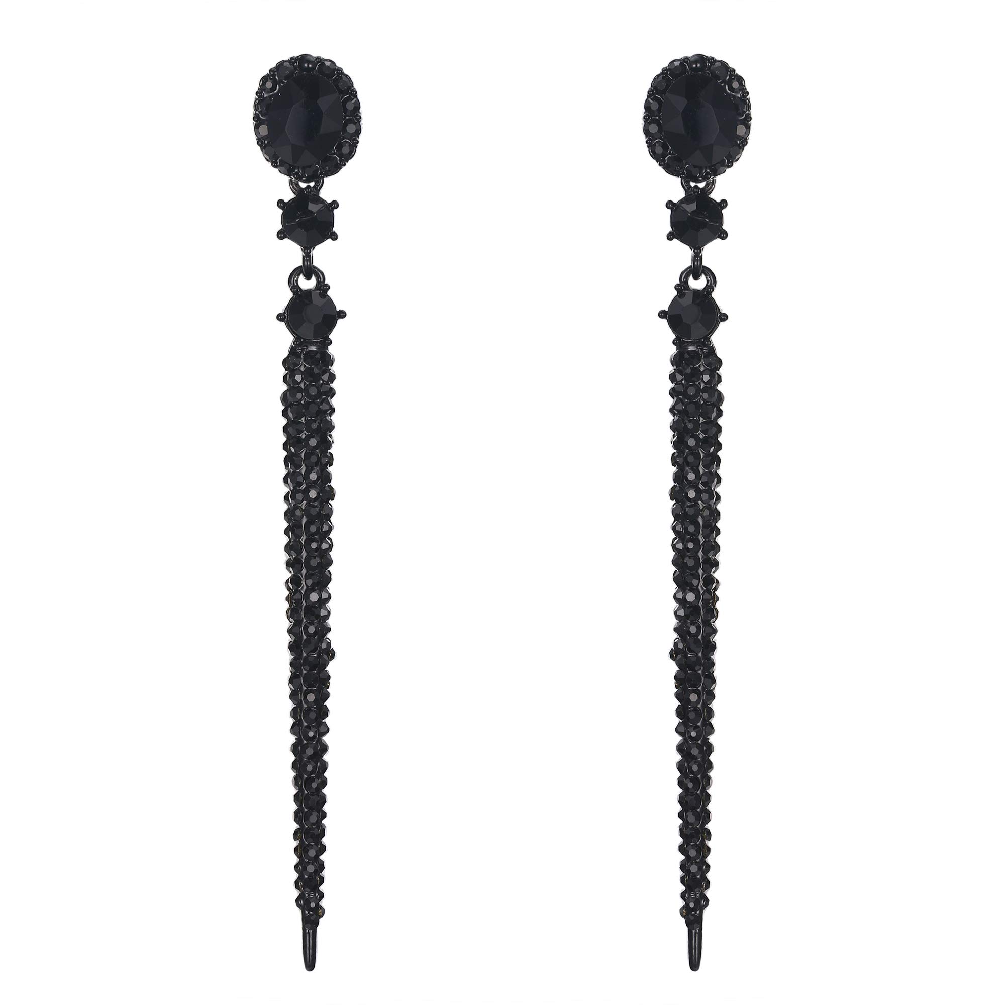 Clearine Women's Fashion Trendy Crystal Oval Long Beaded Chandelier Dangle Earrings Black Silver-Tone — image 1