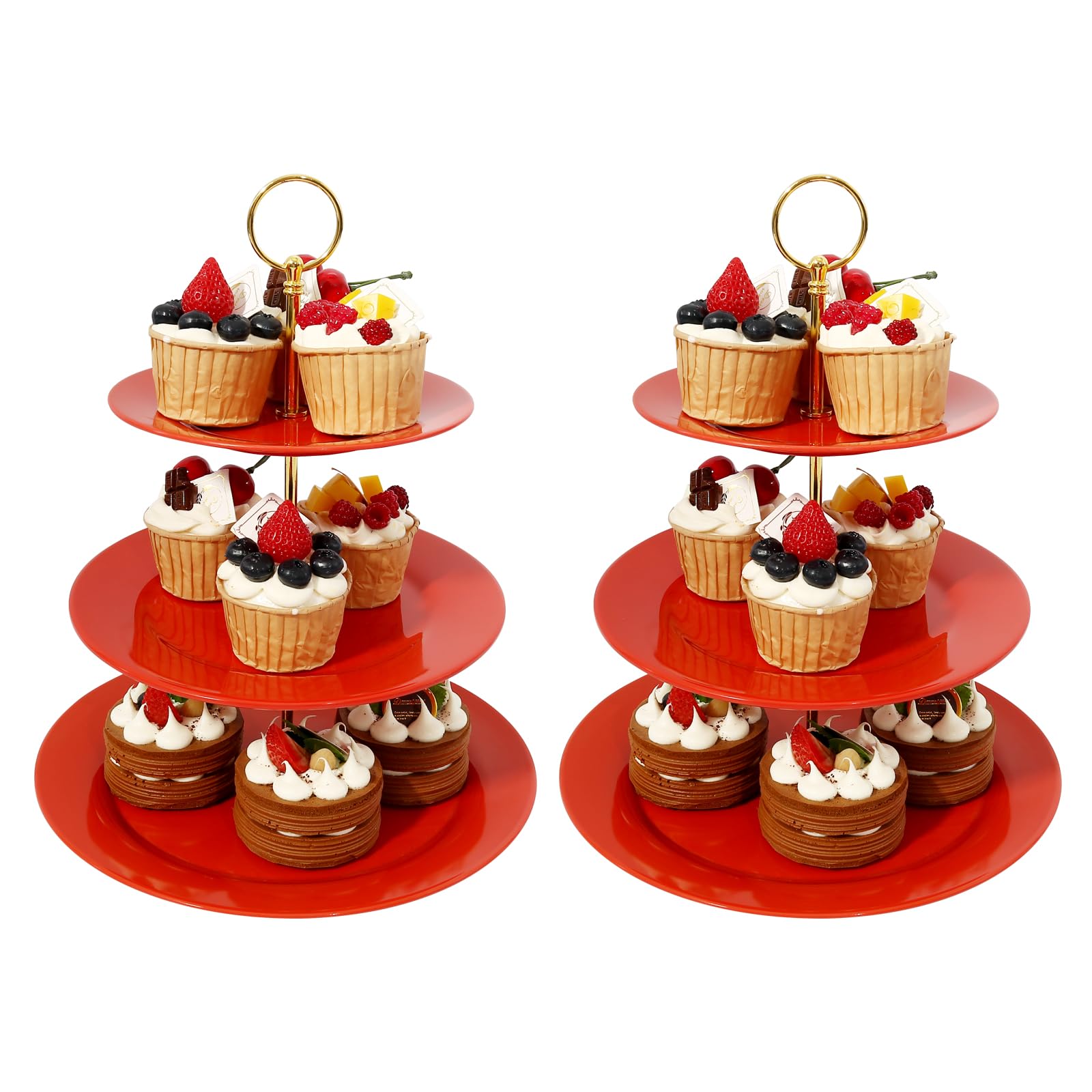 TP 3-Tier Cupcake Stands Melamine Dessert Stands Fruit Candy Display Tower for Wedding Birthday Tea Party and Baby Shower (2Pcs-Red)